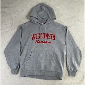 Champion Hoodie Mens Large Wisconsin Badgers Gray Pullover VTG Y2K 2000s